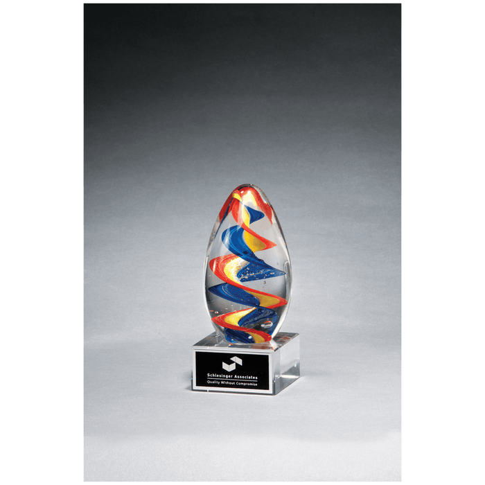 6" Colorful Egg Shaped Art Glass on Clear Glass Base