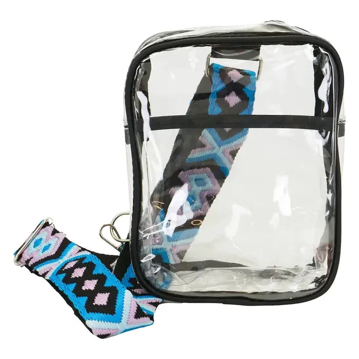 Colorful Woven Boho Strap Clear Crossbody Messenger Bag