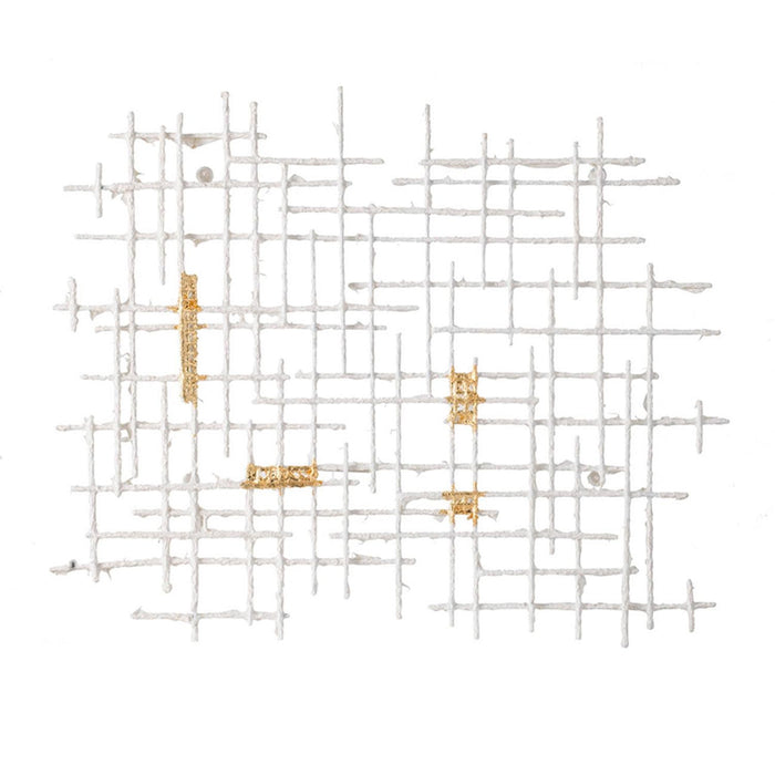 Contemporary Large White and Gold Geo Grid Wall Art | 26"x32"