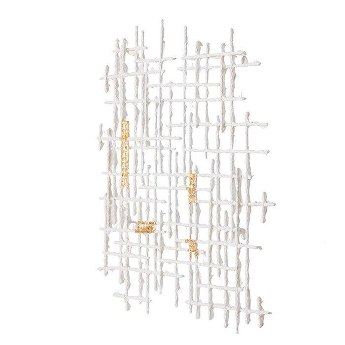 Contemporary Large White and Gold Geo Grid Wall Art | 26"x32"
