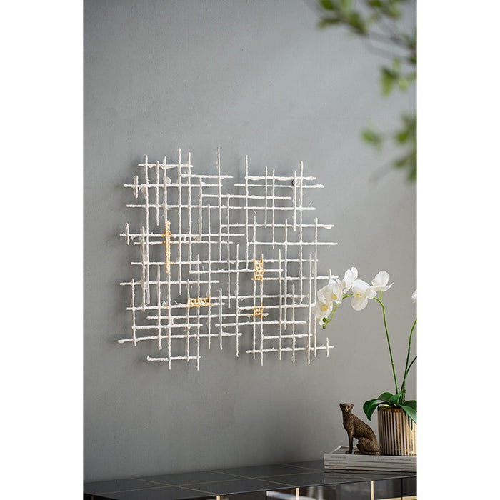 Contemporary Large White and Gold Geo Grid Wall Art | 26"x32"