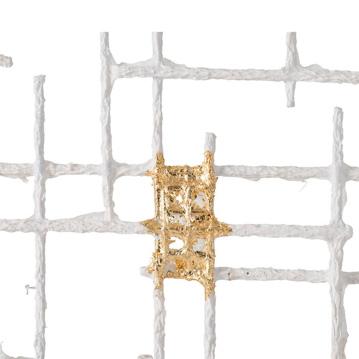 Contemporary Large White and Gold Geo Grid Wall Art | 26"x32"