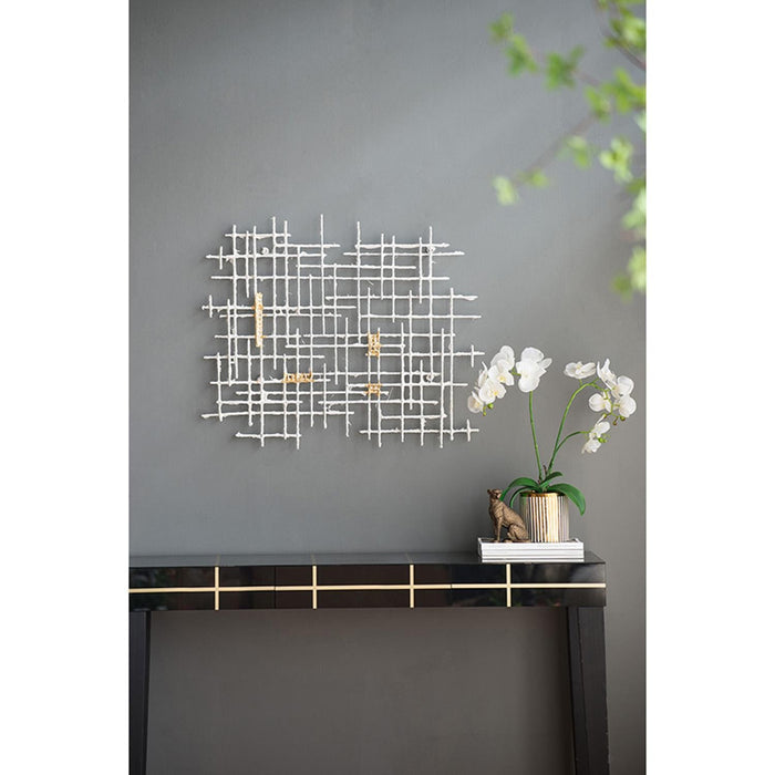 Contemporary Large White and Gold Geo Grid Wall Art | 26"x32"