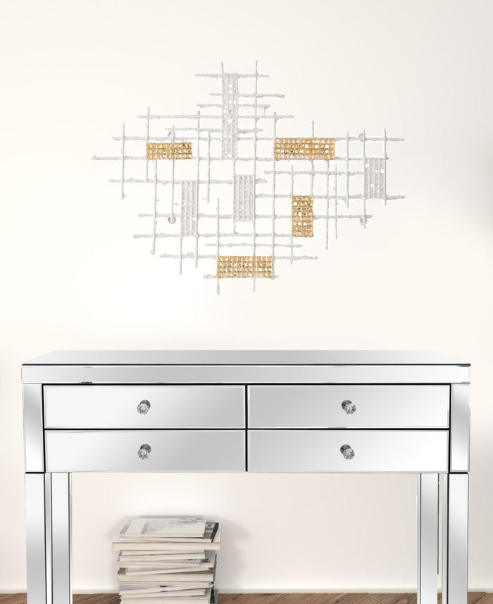Contemporary White and Gold Geo Grid Wall Art | 23.5"x31.5"