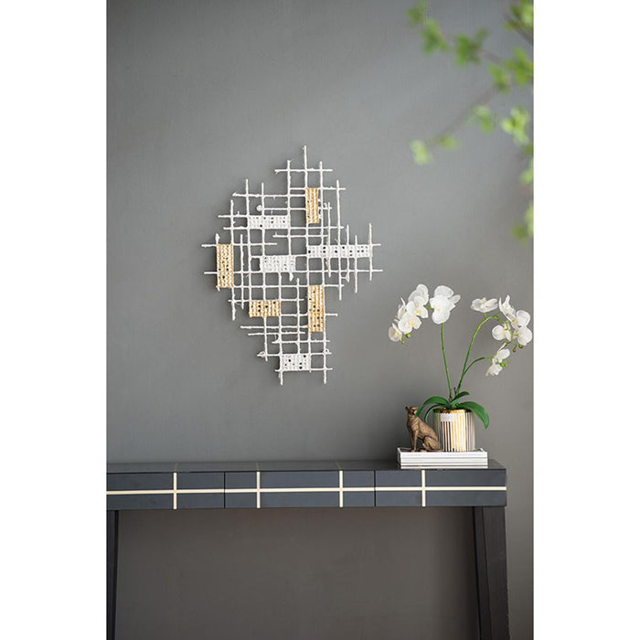 Contemporary White and Gold Geo Grid Wall Art | 23.5"x31.5"
