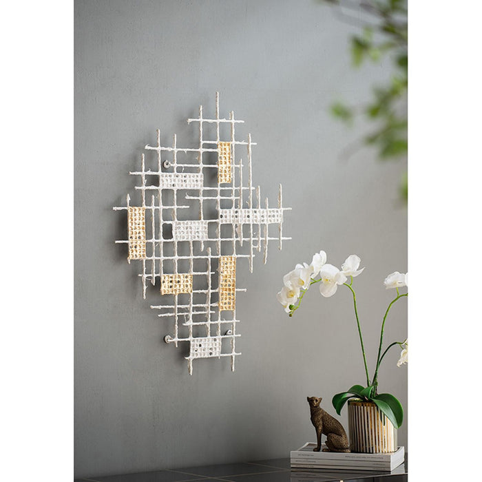Contemporary White and Gold Geo Grid Wall Art | 23.5"x31.5"
