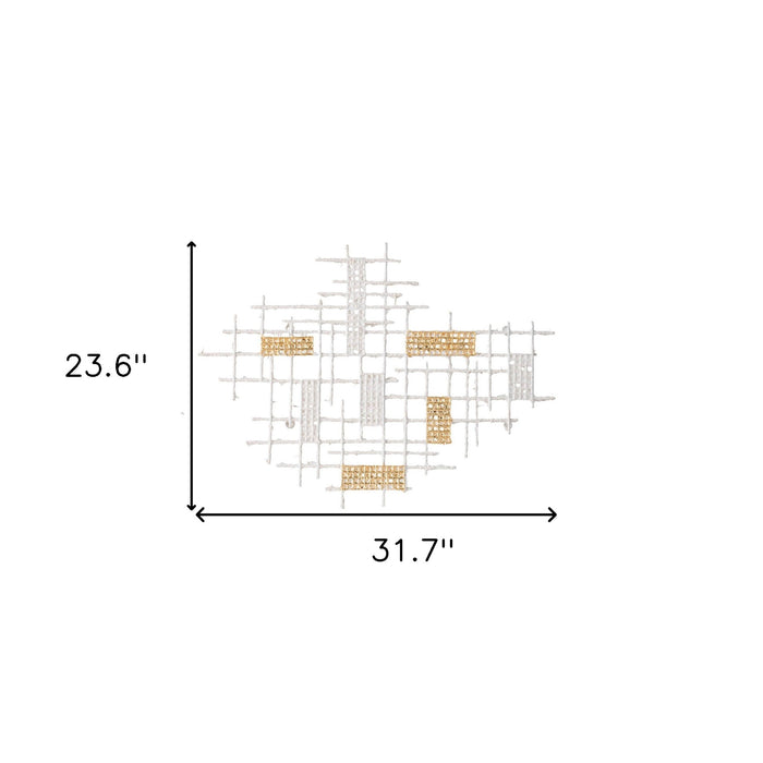 Contemporary White and Gold Geo Grid Wall Art | 23.5"x31.5"