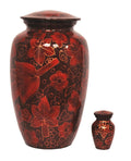 Crimson Floral Leaves Cremation Urn - ExquisiteUrns
