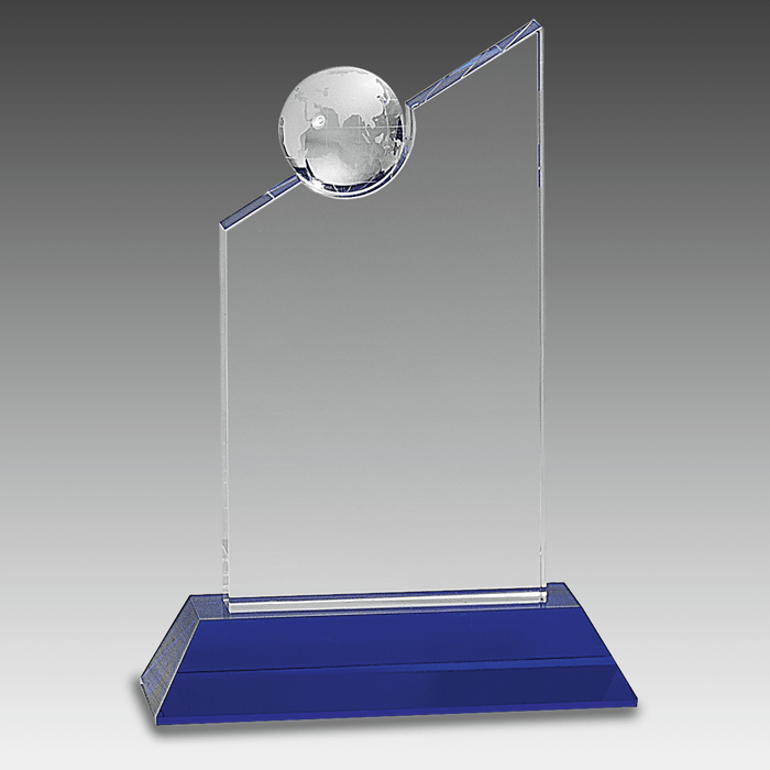 8.25" Clear Crystal with Inset Crystal Globe and Blue Base