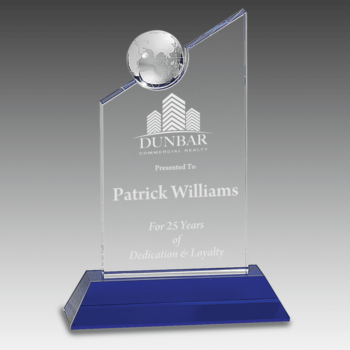 8.25" Clear Crystal with Inset Crystal Globe and Blue Base