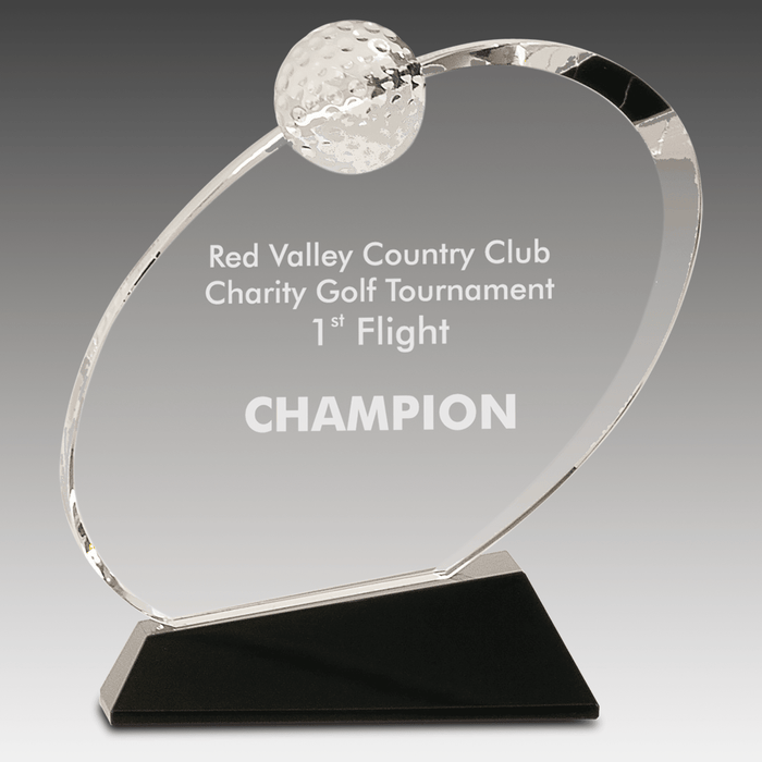 7.25" Clear Crystal Oblong Golf Award on Black Crystal Base