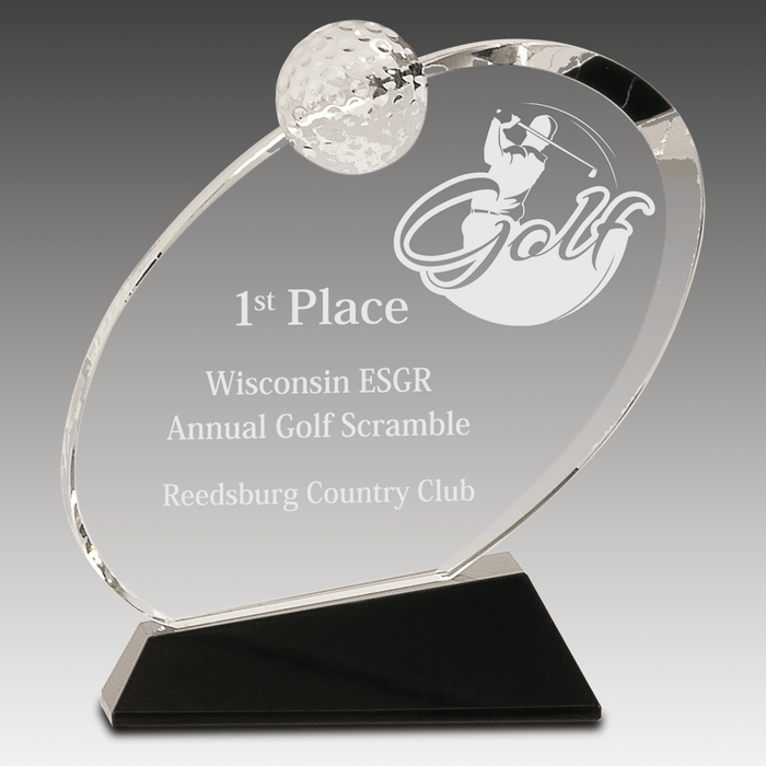 6.5" Clear Crystal Oblong Golf Award on Black Crystal Base