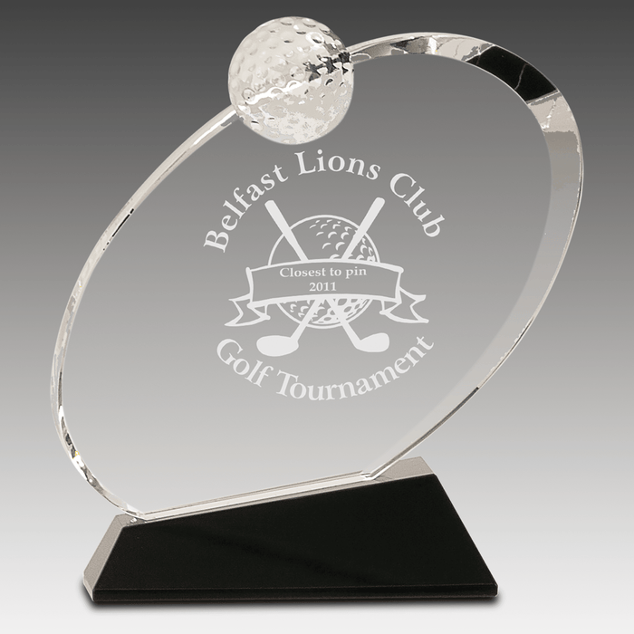 6" Clear Crystal Oblong Golf Award on Black Crystal Base