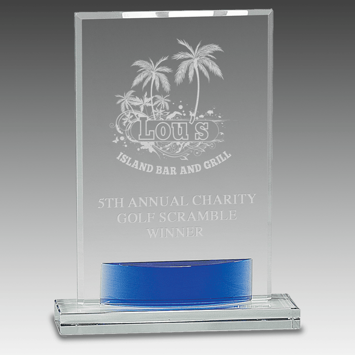8.5" Crystal Rectangle with Blue Accent