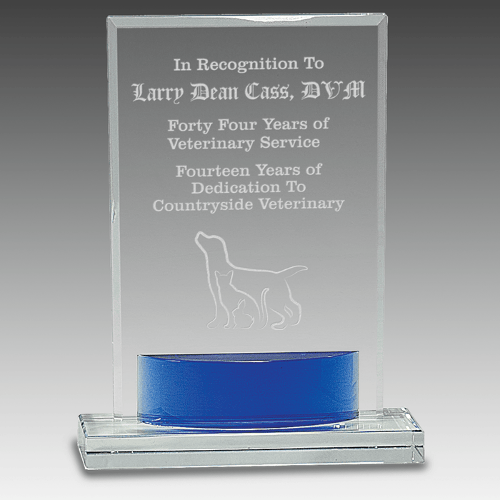 7.75" Crystal Rectangle with Blue Accent