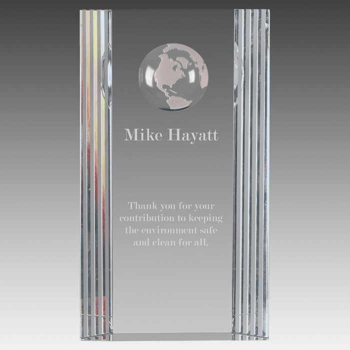 7.75" Clear Crystal Rectangle with Globe Etching