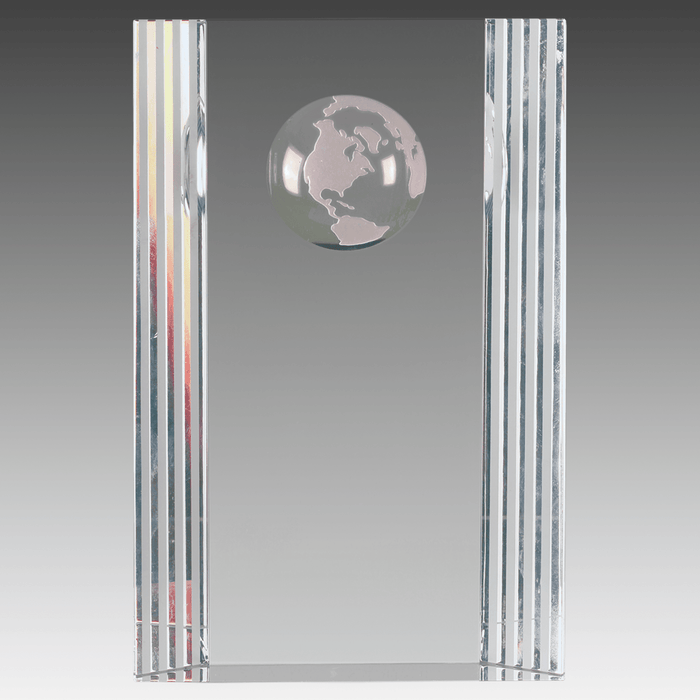 6.5" Clear Crystal Rectangle with Globe Etching