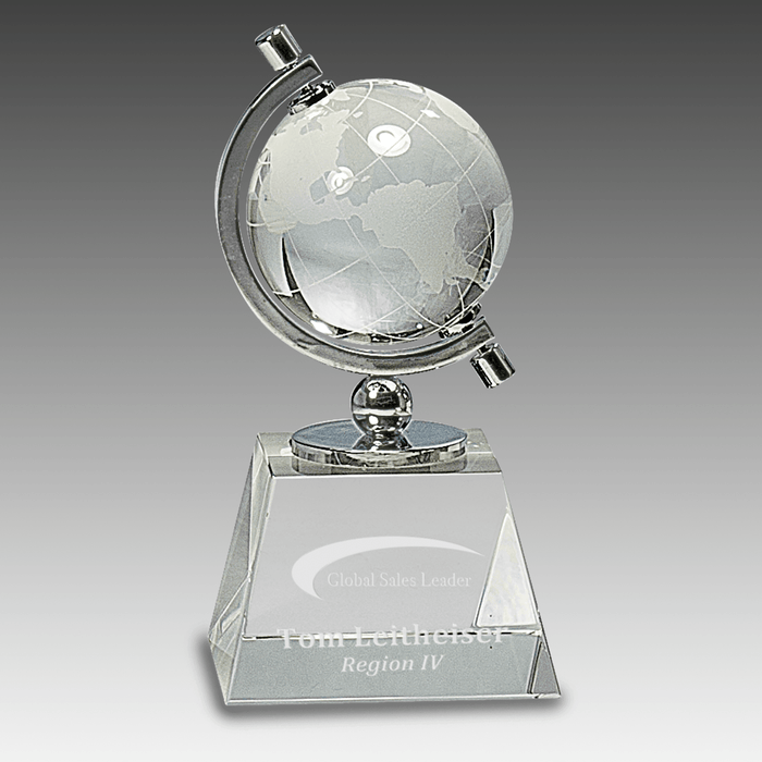6" Crystal Spinning Globe on Clear Base