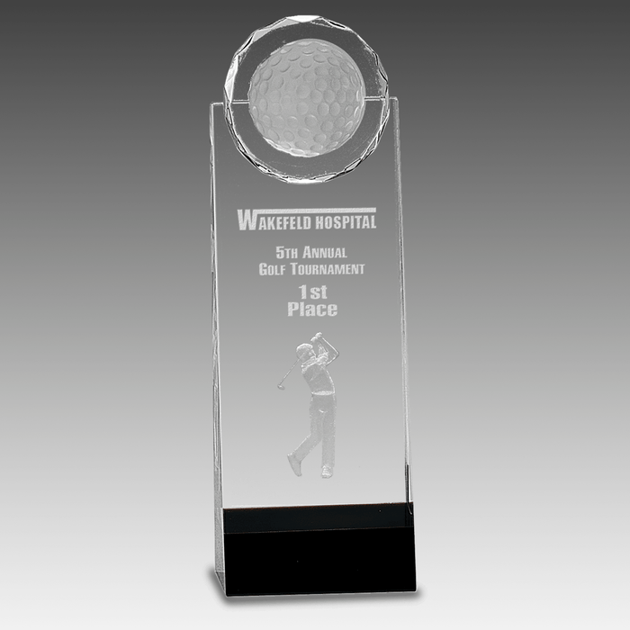 9.5" Clear/Black Crystal Standup with 3D Golfer
