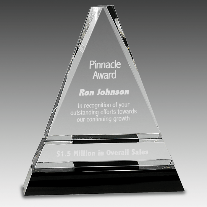 7.75" Clear Crystal Triangle on Black Crystal Pedestal Base