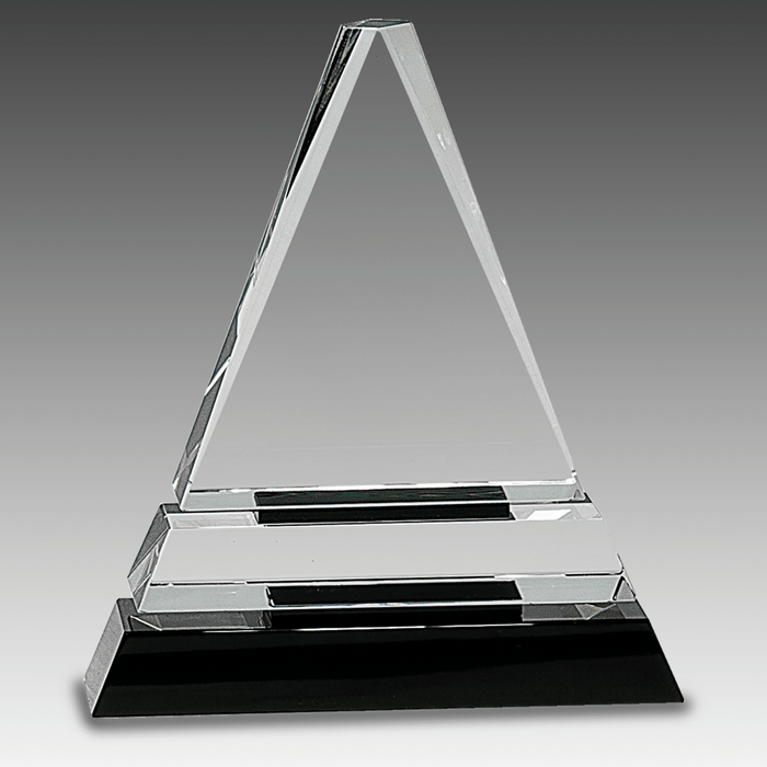 6.5" Clear Crystal Triangle on Black Crystal Pedestal Base