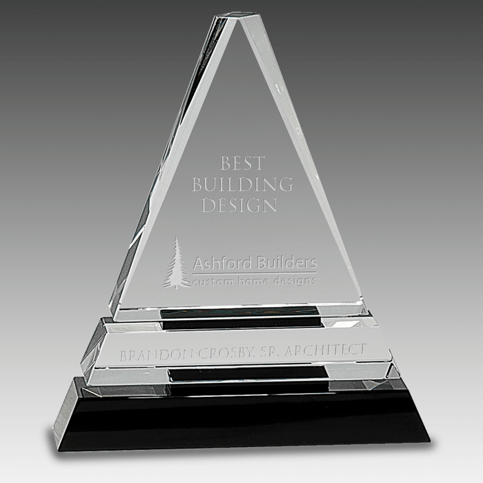 6.5" Clear Crystal Triangle on Black Crystal Pedestal Base