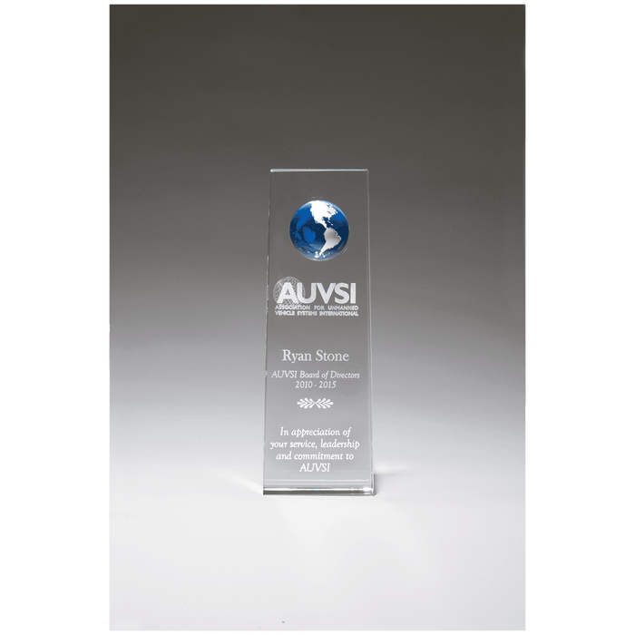 2.75" x 8" x 1.5" Crystal Trophy with Blue Globe