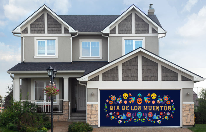 Day of the Dead, Dia De Los Muertos with Colorful Mexican Flowers Garage Door Cover Banner Backdrop