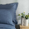 Denim Blue French Linen Pillowcases close-up detail 1 | Soak and Sleep