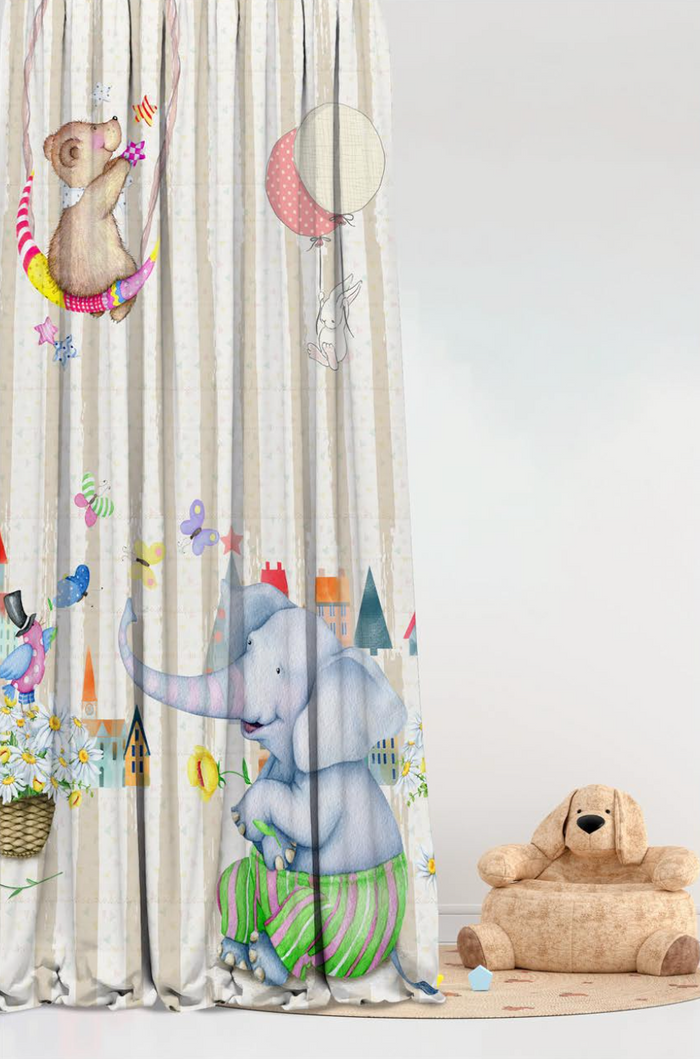Designer Curtain -Circus Friends (Playful Animal Adventure Curtain)