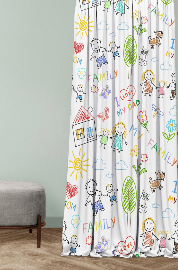 Designer Curtain -Family Fun Doodle Curtains (Colourful Kid's Artwork Design)