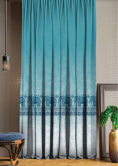 Designer curtains -  "Turquoise Elephant Motif Ombre Curtains"