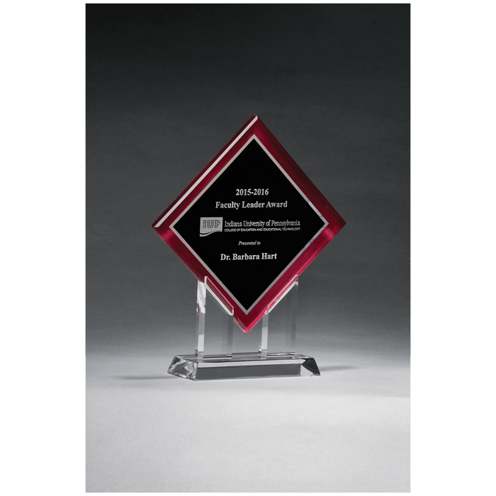 Diamond Acrylic w/ Red Border, Silver Mirror Highlights