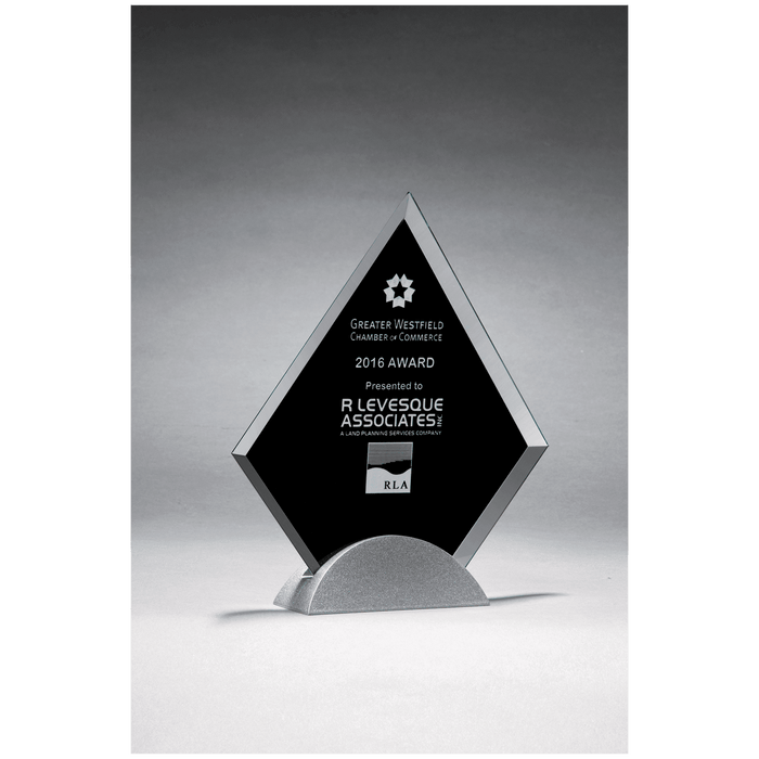 Diamond Glass Award, Black Silkscreen on Silver Metal Base