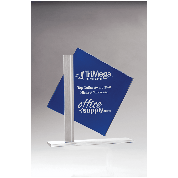 Diamond Blue Glass w/Brushed Aluminum Post and Base