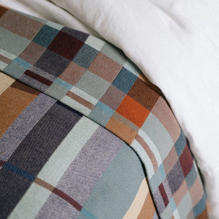 Plaid patterned blanket on a white background