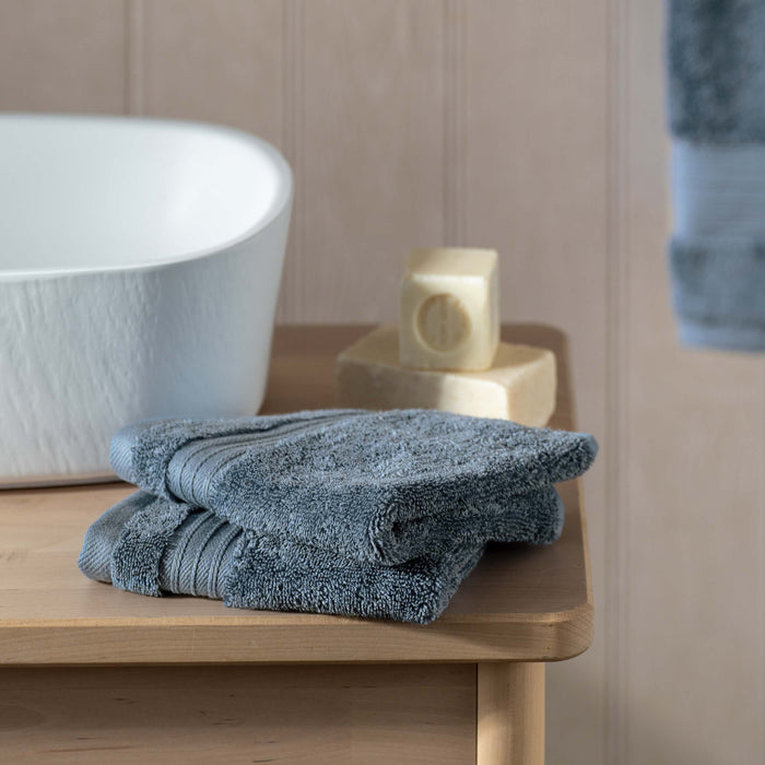 Dusky Blue Egyptian Cotton Towels bedroom detail 2 | Soak and Sleep