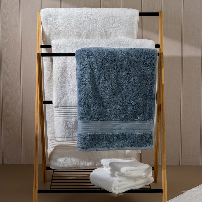 Dusky Blue Egyptian Cotton Towels bedroom detail 4 | Soak and Sleep