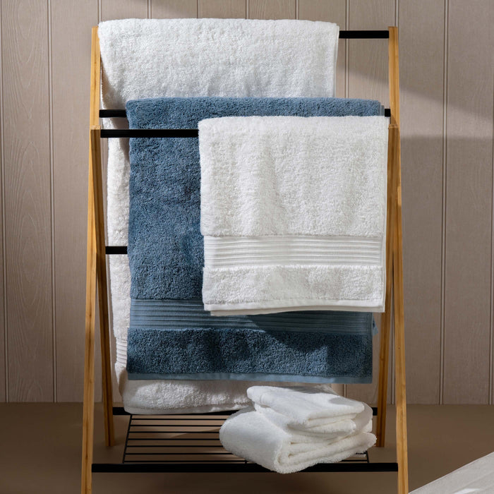 Dusky Blue Egyptian Cotton Towels bedroom detail 5 | Soak and Sleep