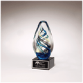 7.1" Egg Shaped Colored Art Glass on Black Glass Base
