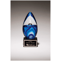 6.5" Blue Egg Shaped Art Glass on Black Glass Base