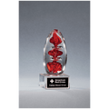 5.25" Red Egg Shaped Art Glass on Clear Glass Base
