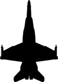 A black silhouette of a fighter jet viewed from above, centered on a plain white background.