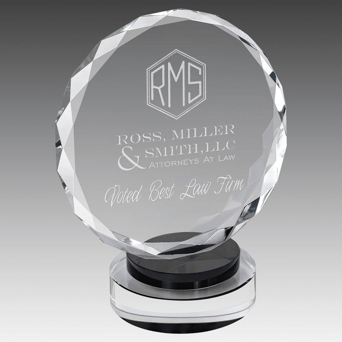 7" Round Facet Crystal on Black & Clear Round Base
