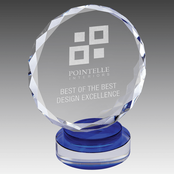 7" Round Facet Crystal on Blue & Clear Round Base