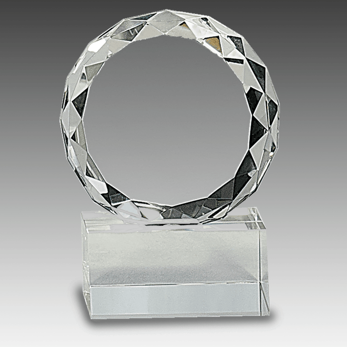 4" Round Facet Crystal on Clear Pedestal Base