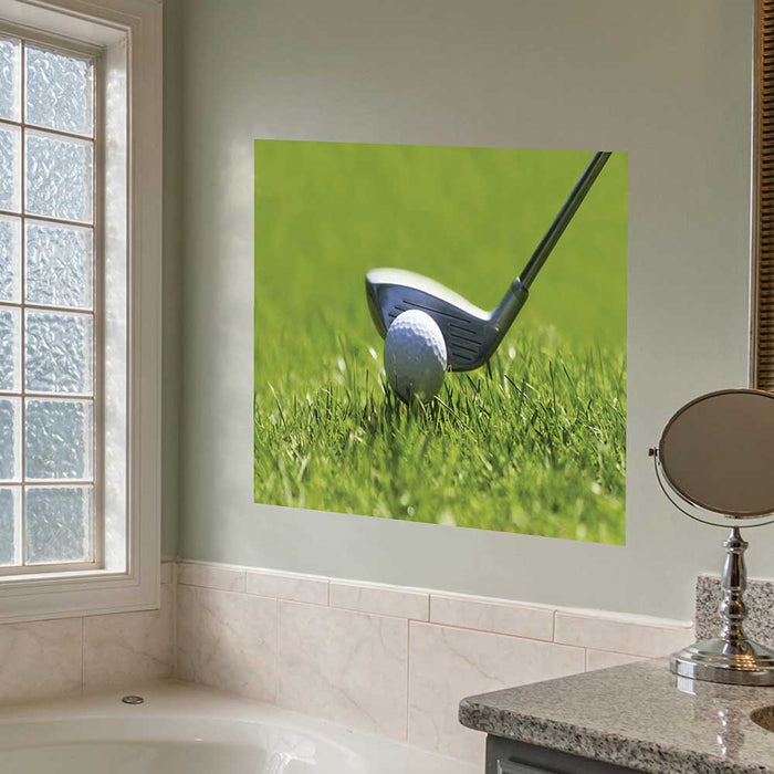 24x36 inch Fairway Drivin' Decal Installed in Bathroom