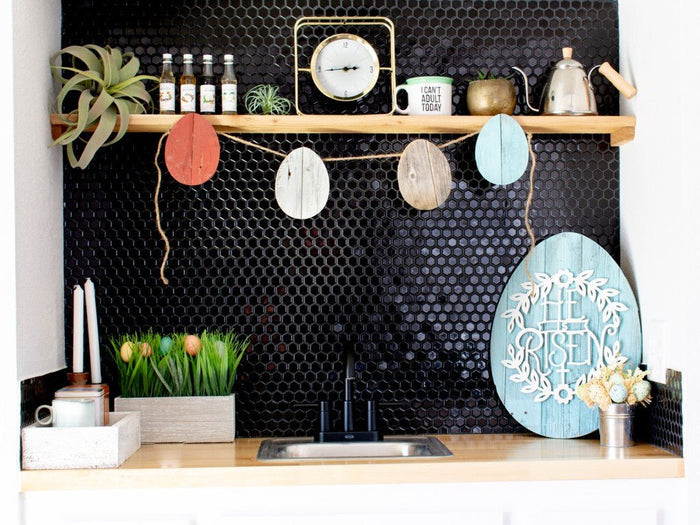 Farmhouse Turquoise Wooden Large Egg | 9"x12"