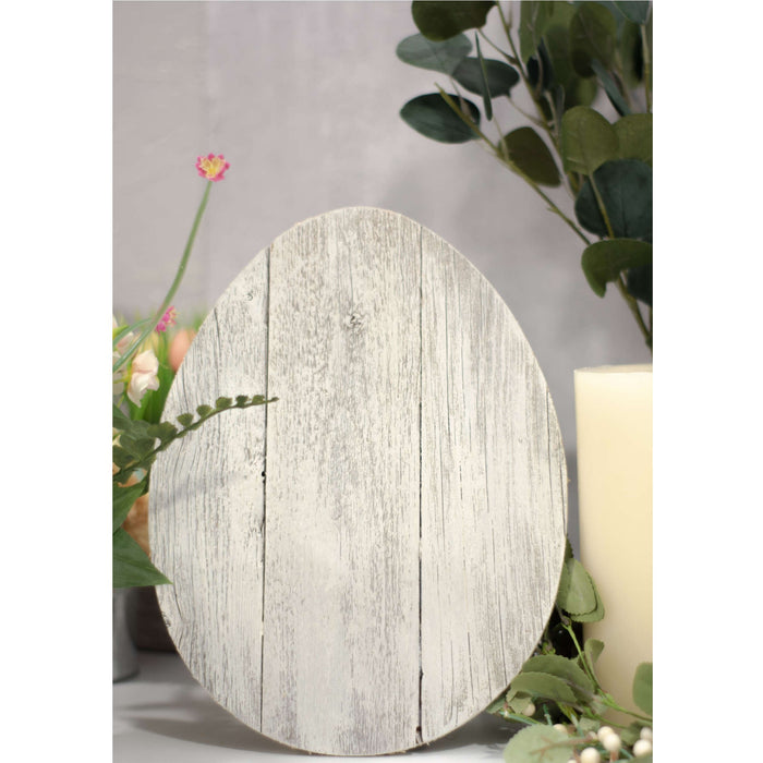 Farmhouse White Wash Wooden Large Egg | 9"x12"