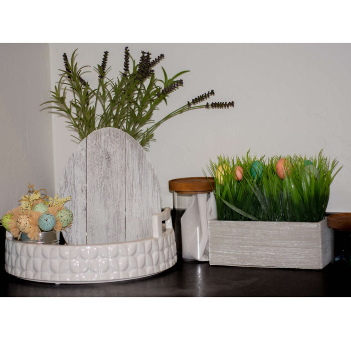 Farmhouse White Wash Wooden Large Egg | 9"x12"